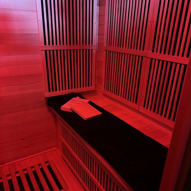 Inside the infrared sauna cabin